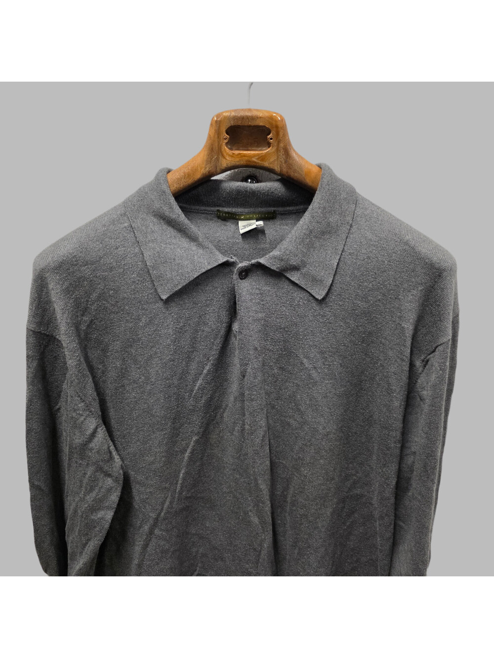 PERUVIAN CONNECTION 100% cotton  Knit Polo Sweater Men's L Gray L/S Luxury 25x29